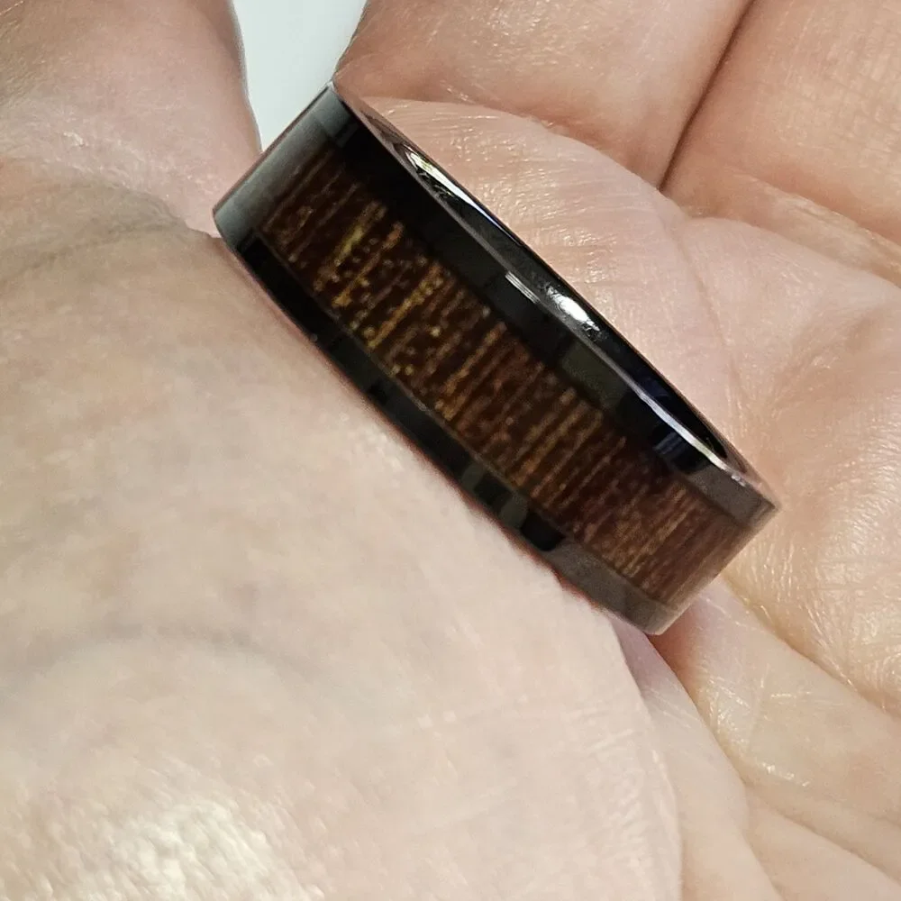 Three Keys Black With Wood Grain Look Men's Ring Size 13.5